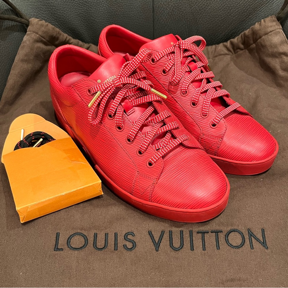 Louis Vuitton Red Epi Leather Casual Designer Sneakers LV size 6.5M W/ Dustbag